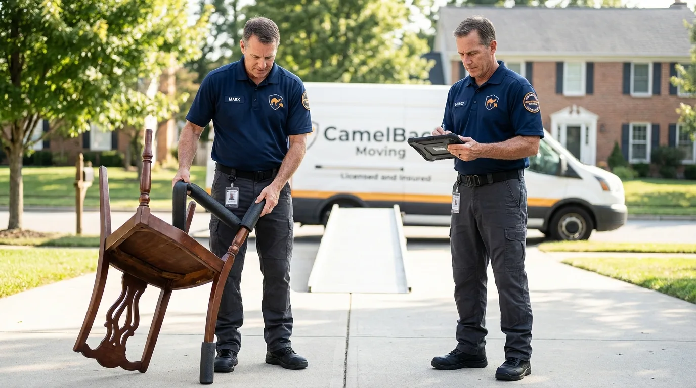 Movers inspecting furniture for damage prevention before loading in Medical Lake, WA