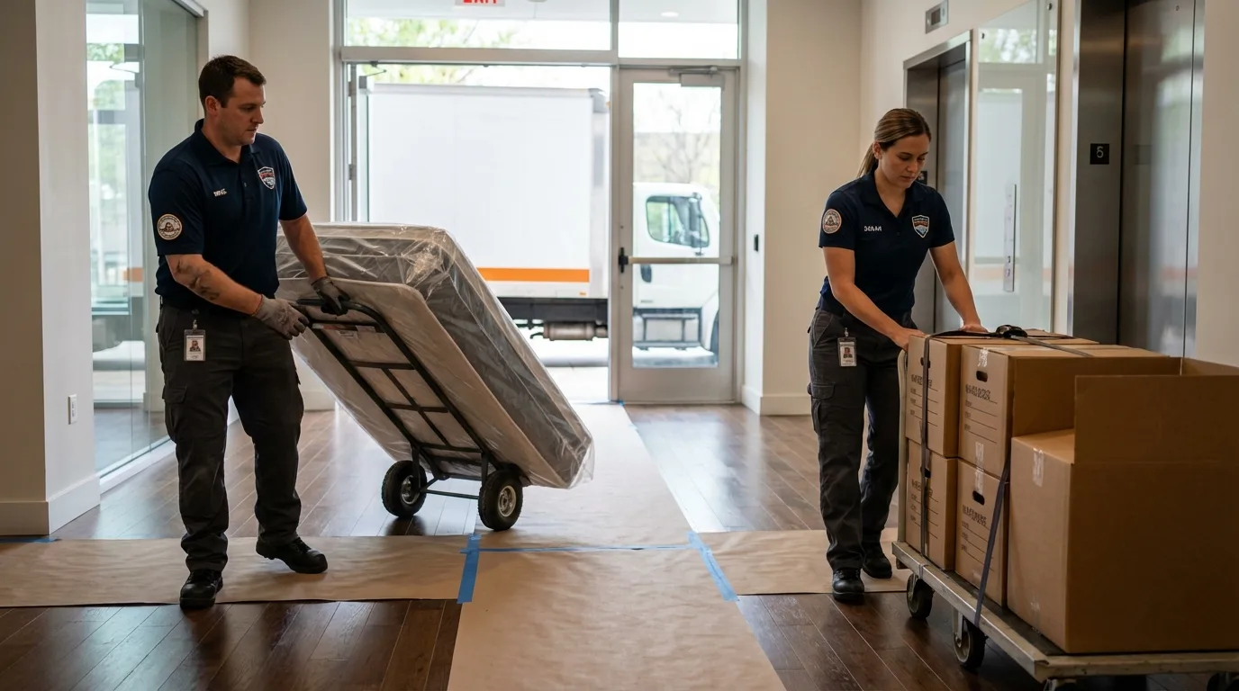 Professional apartment movers loading elevator in Medical Lake, WA