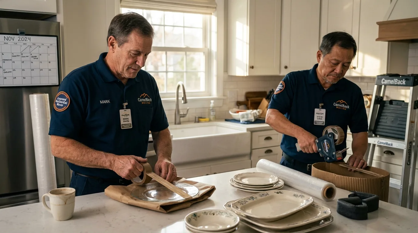Professional crew packing kitchen dishware in Medical Lake, WA
